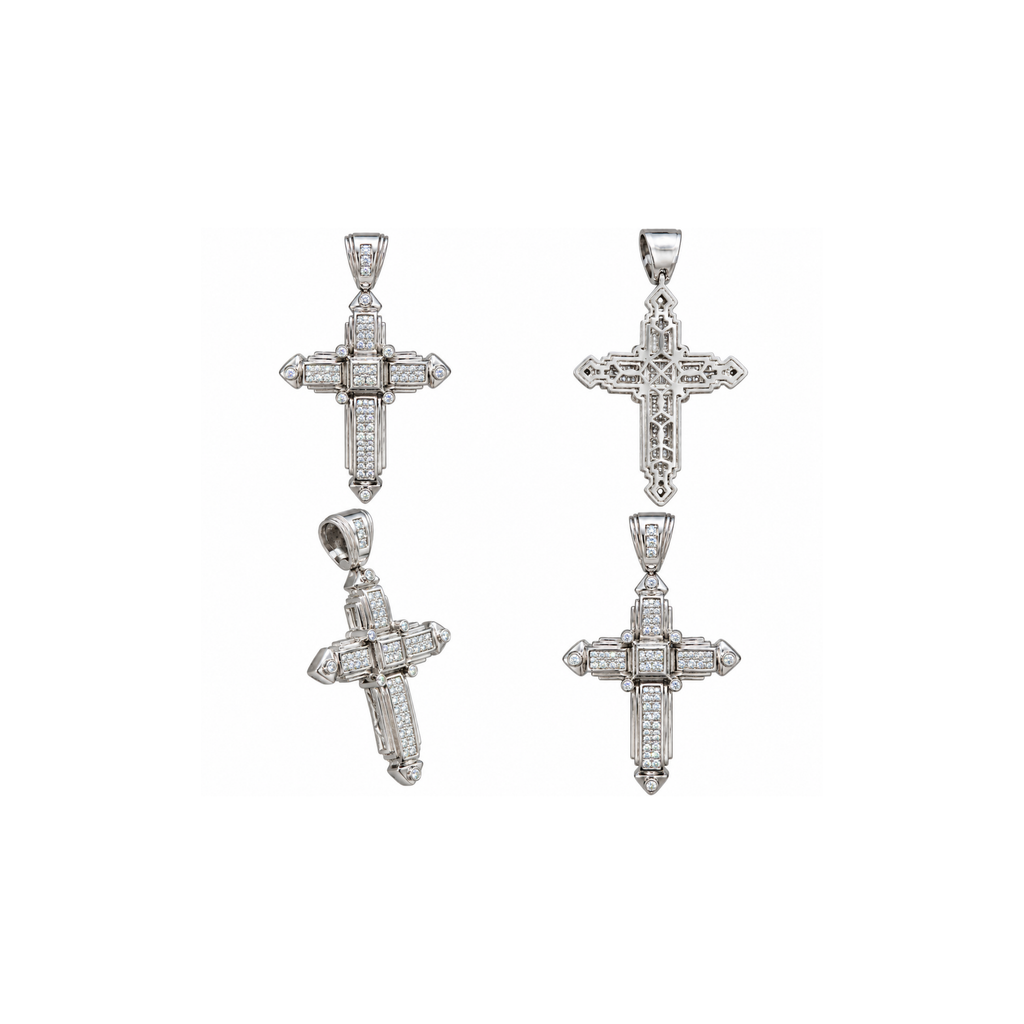 14K White Gold Diamond Cross Pendant