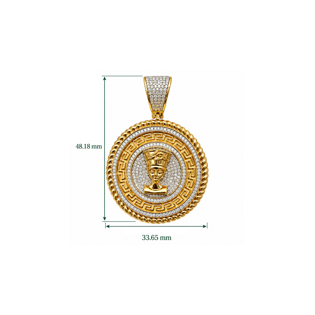 14K Yellow Gold Nefertiti CZ Pendant – 11.51g