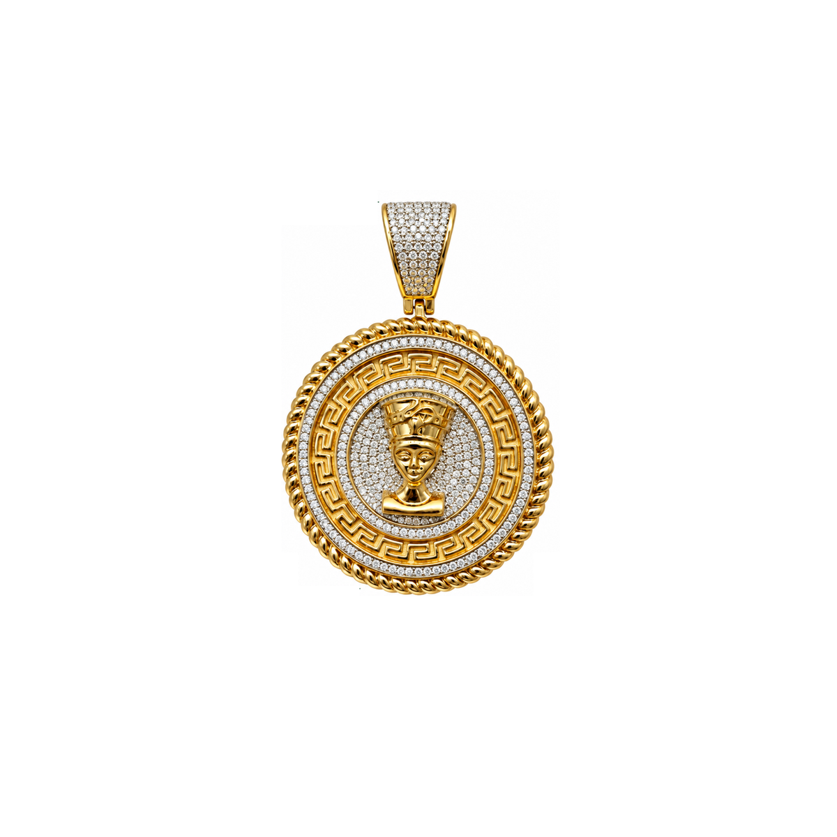 14K Yellow Gold Nefertiti CZ Pendant – 11.51g