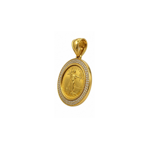 10K Yellow Gold CZ Coin Pendant – 11.20g
