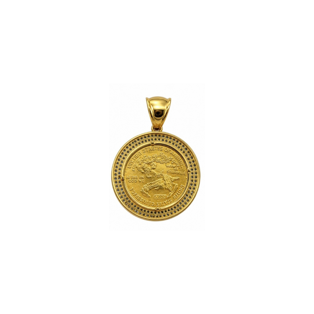 10K Yellow Gold CZ Coin Pendant – 11.20g