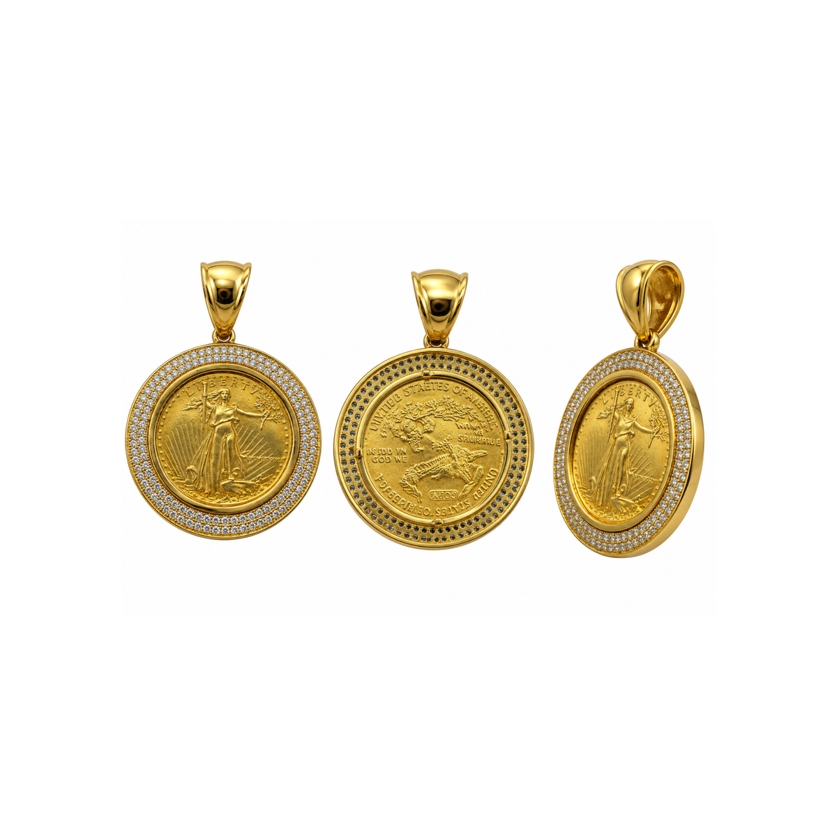 10K Yellow Gold CZ Coin Pendant – 11.20g