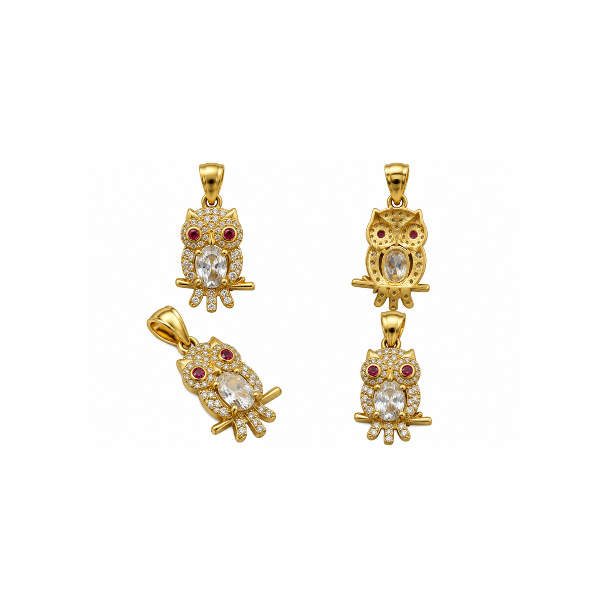 14K Yellow Gold Owl CZ Pendant