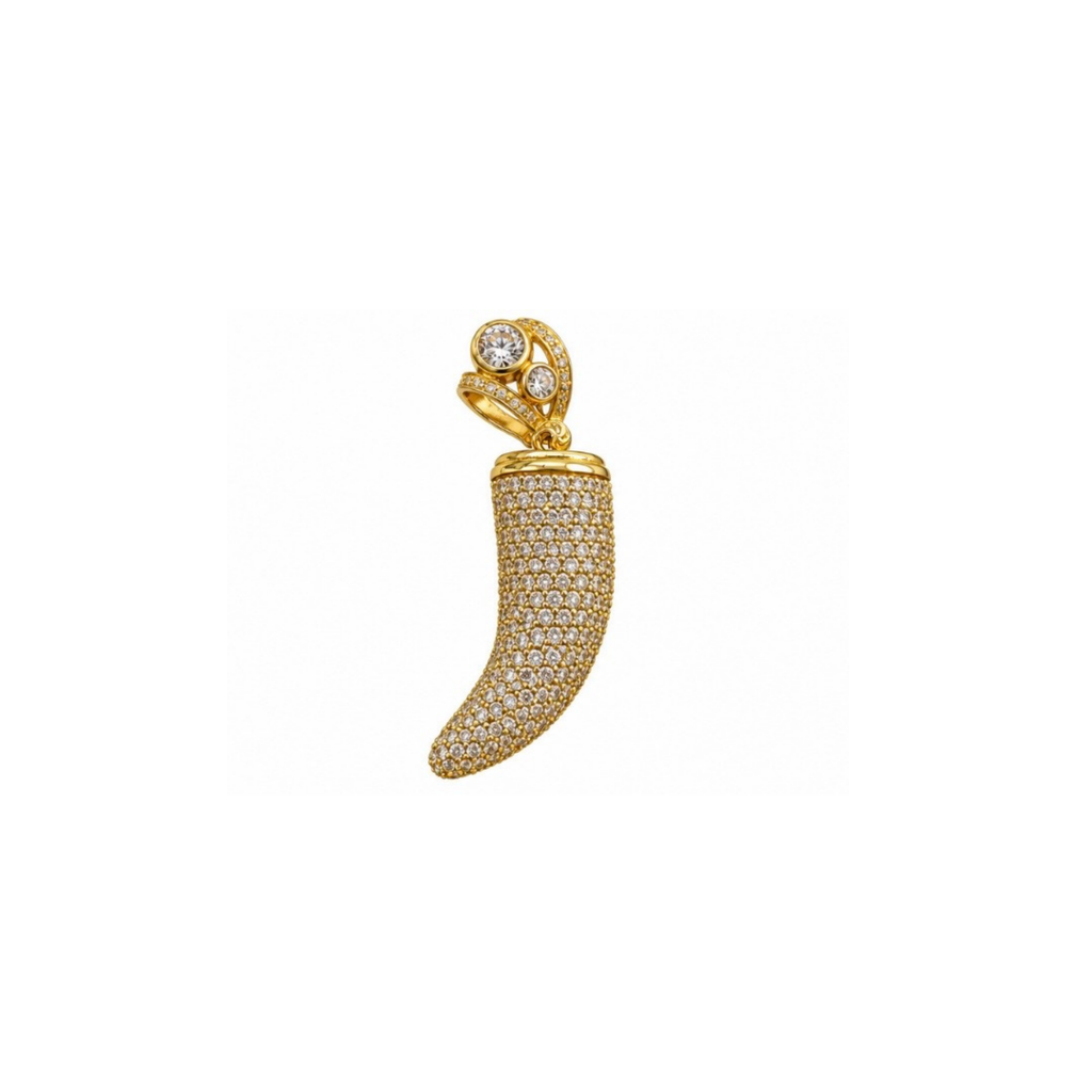 14K Yellow Gold CZ Cornicello Horn Pendant