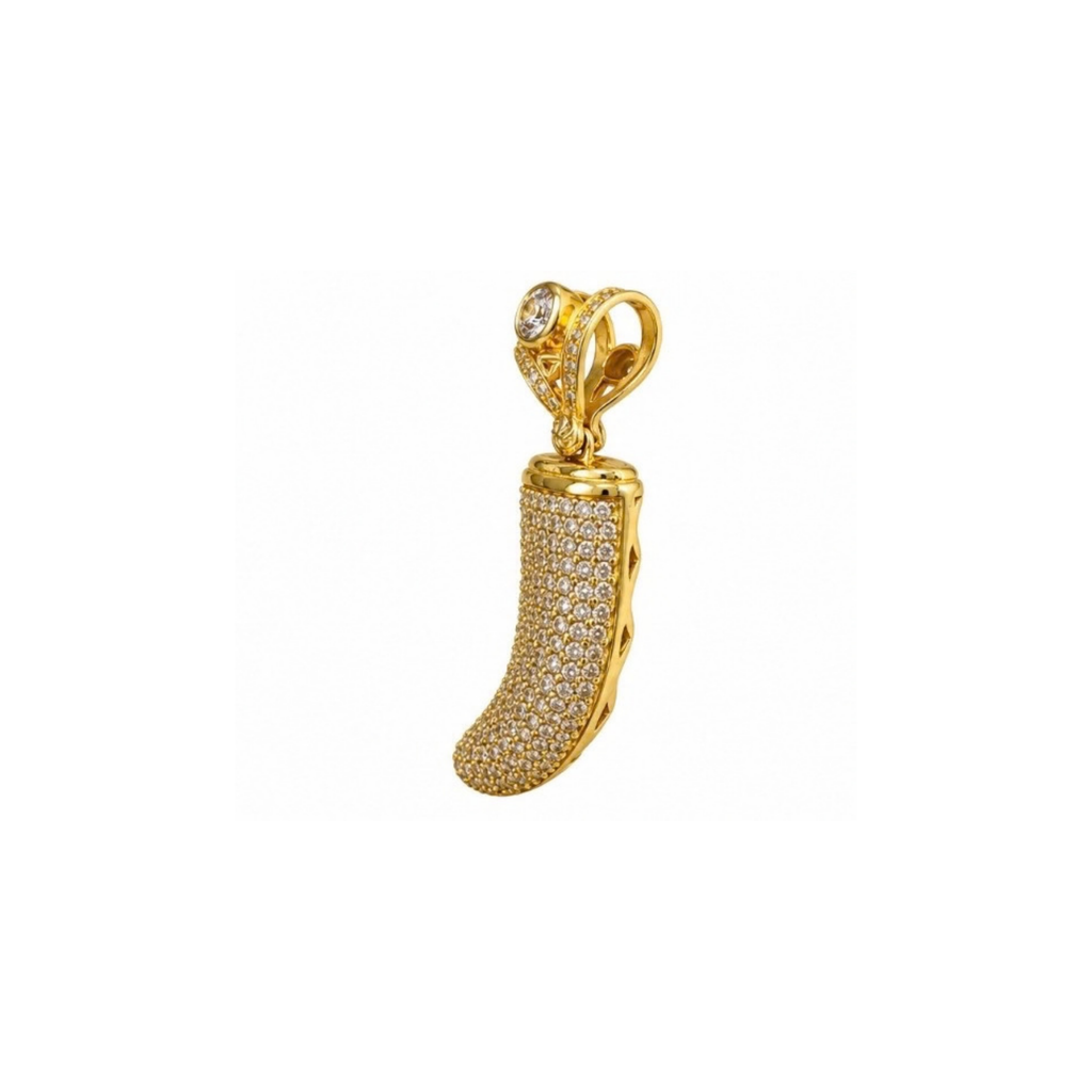14K Yellow Gold CZ Cornicello Horn Pendant