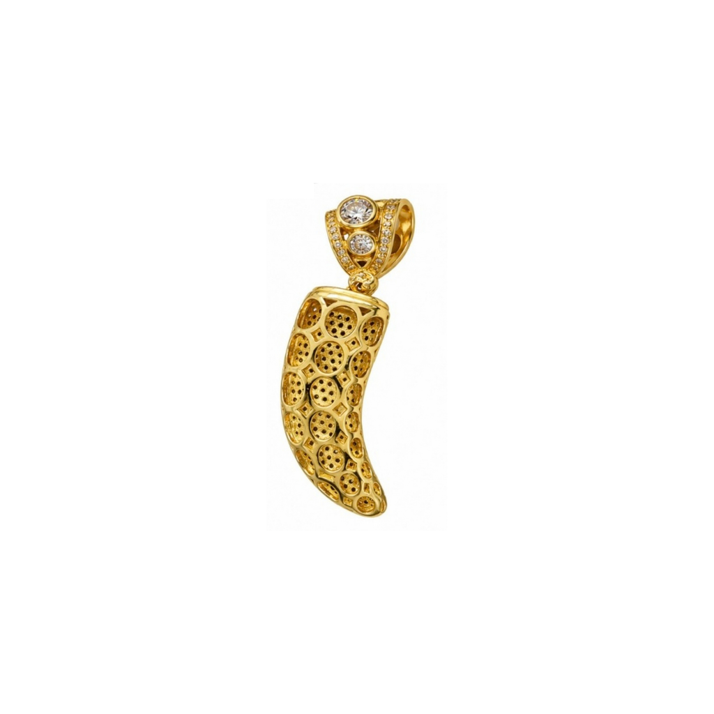 14K Yellow Gold CZ Cornicello Horn Pendant