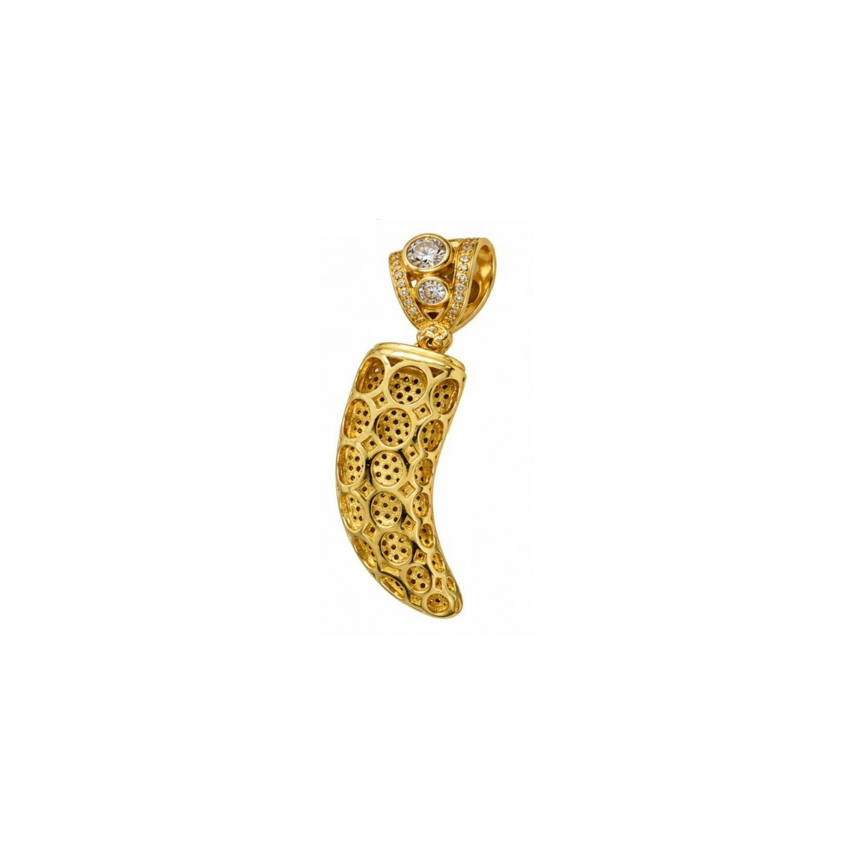 14K Yellow Gold CZ Cornicello Horn Pendant