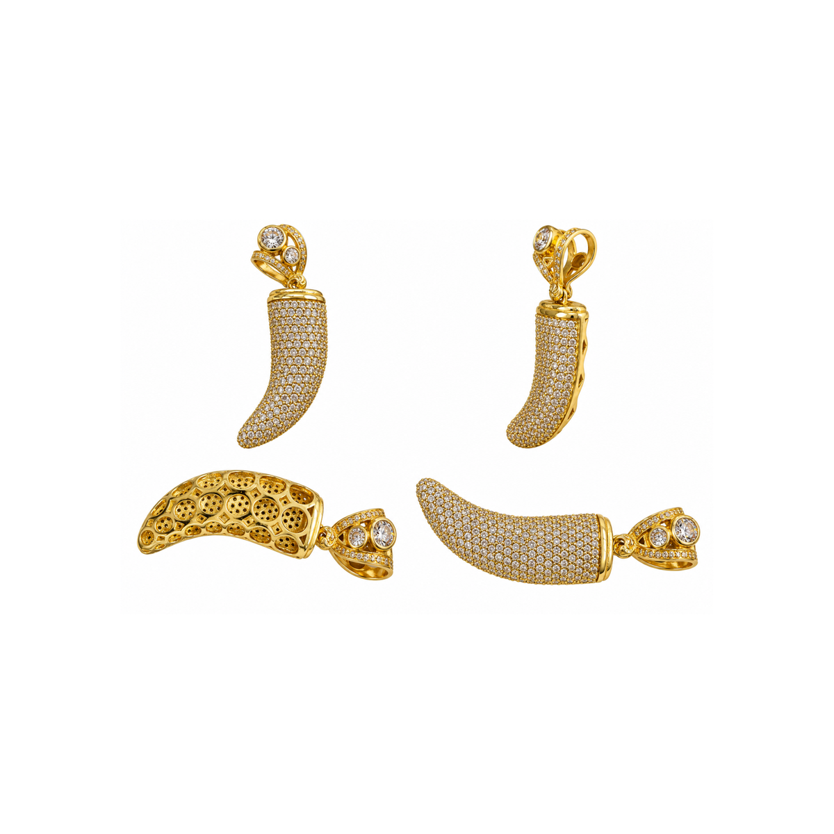 14K Yellow Gold CZ Cornicello Horn Pendant