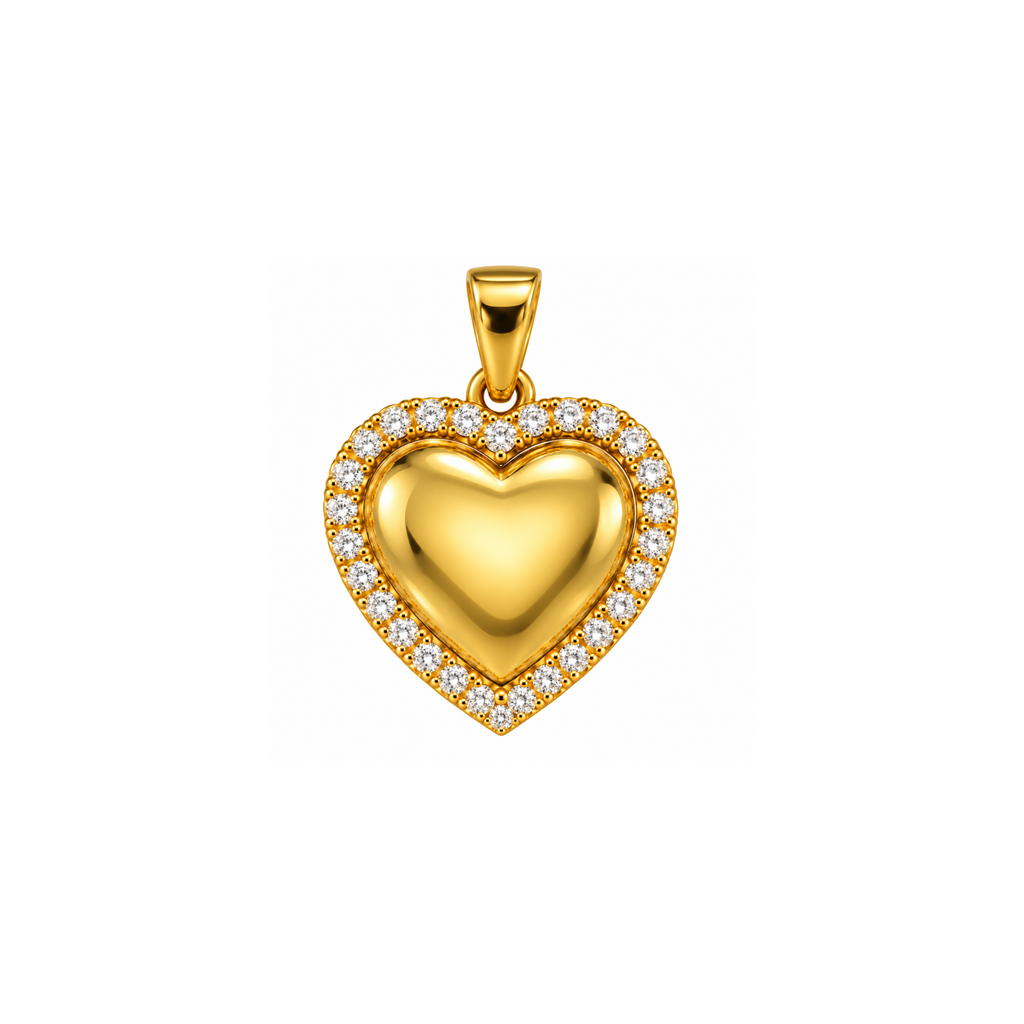 10K Yellow Gold Heart Pendant with Cubic Zirconia
