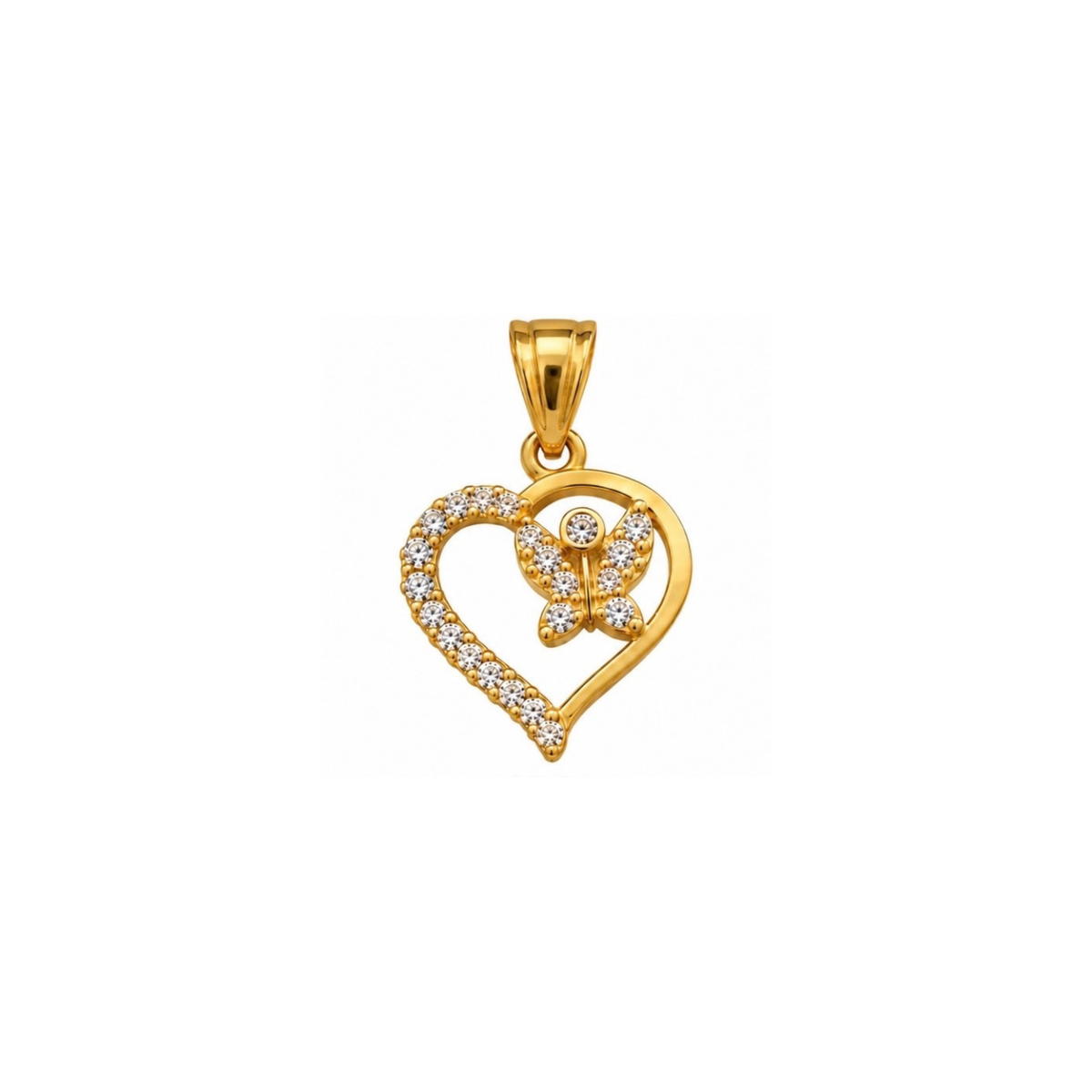 14K Yellow Gold Heart & Butterfly Pendant with CZ