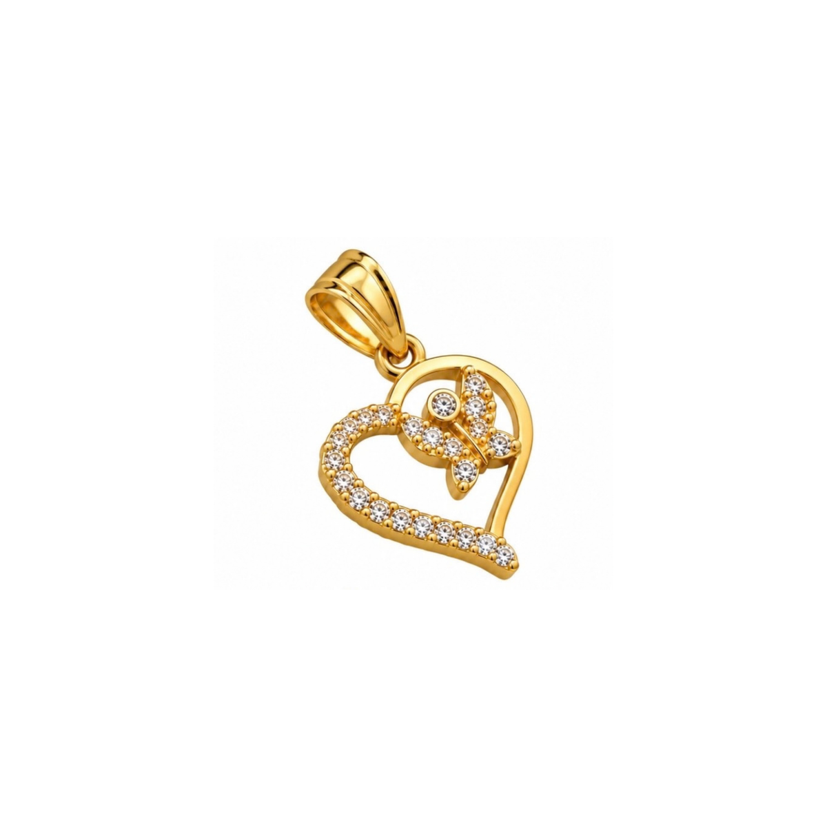 14K Yellow Gold Heart & Butterfly Pendant with CZ
