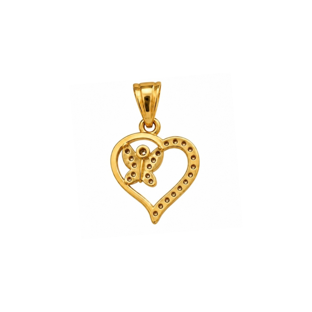 14K Yellow Gold Heart & Butterfly Pendant with CZ