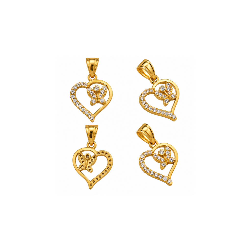 14K Yellow Gold Heart & Butterfly Pendant with CZ