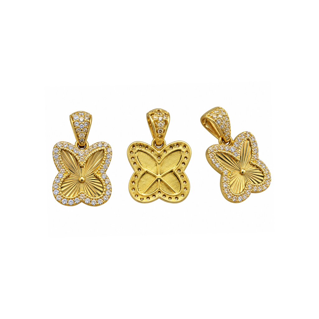 14K Yellow Gold Butterfly Pendant with CZ
