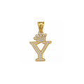 14K Yellow Gold Crown Letter Y Pendant with CZ