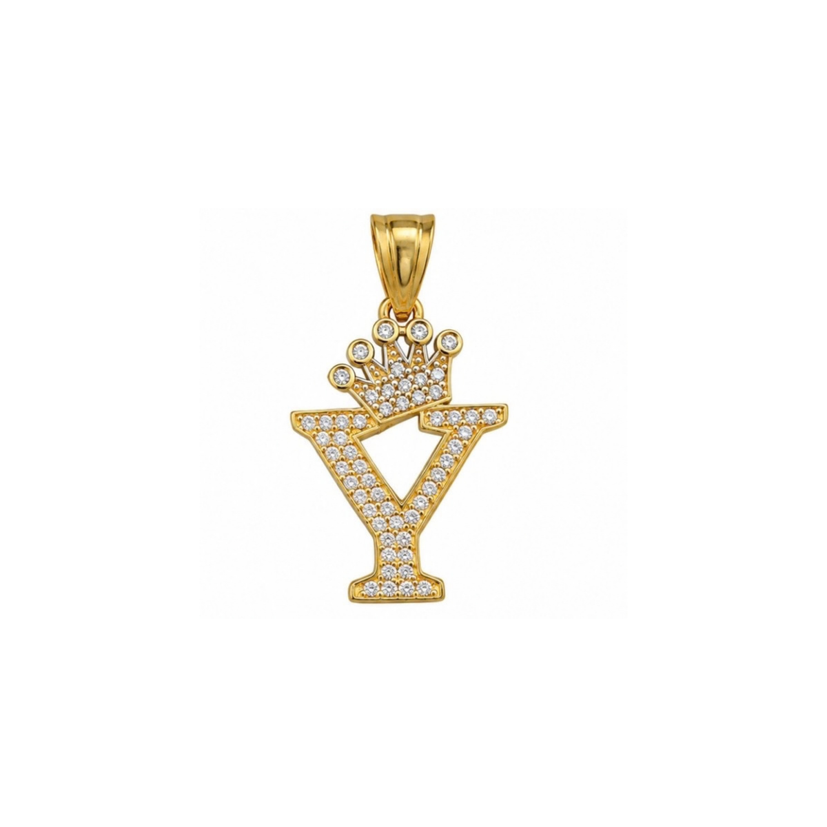 14K Yellow Gold Crown Letter Y Pendant with CZ
