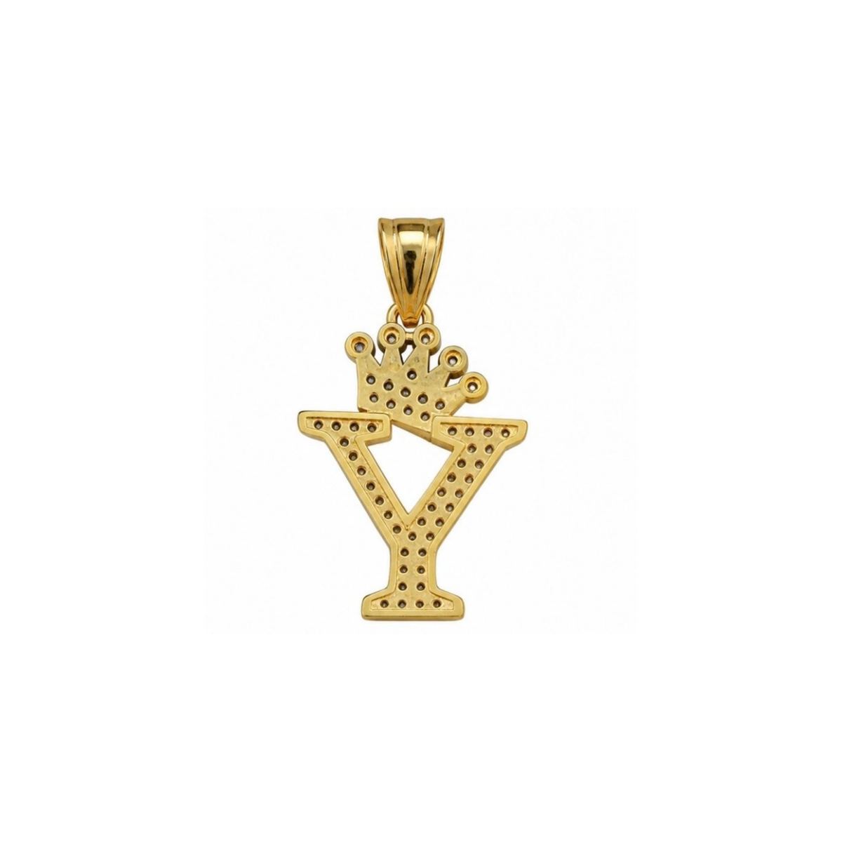 14K Yellow Gold Crown Letter Y Pendant with CZ