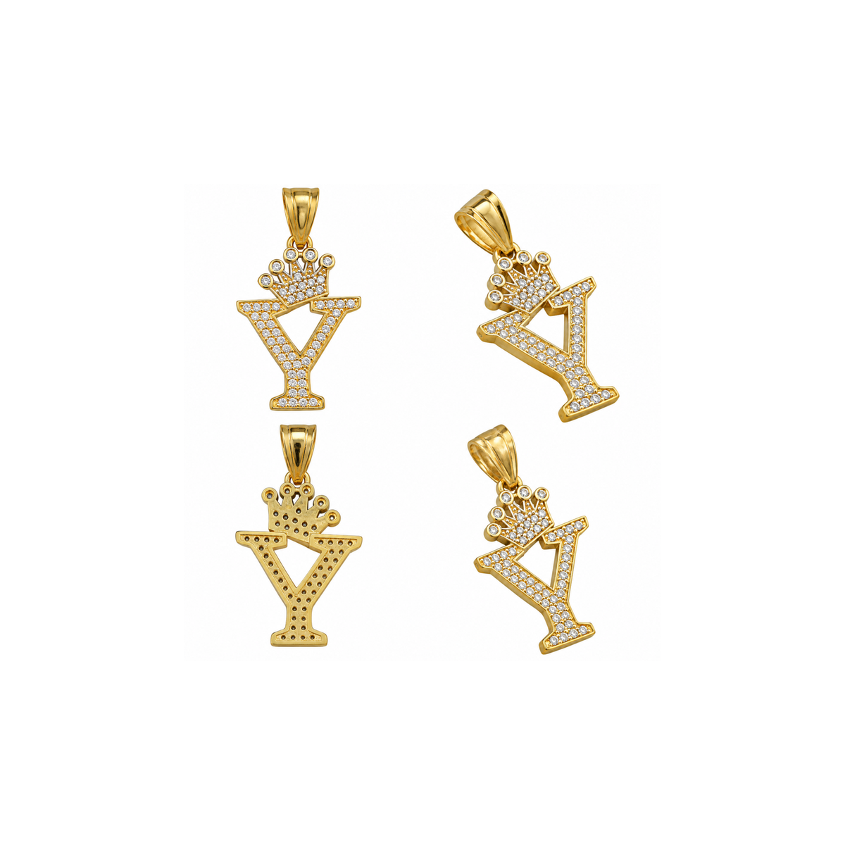 14K Yellow Gold Crown Letter Y Pendant with CZ