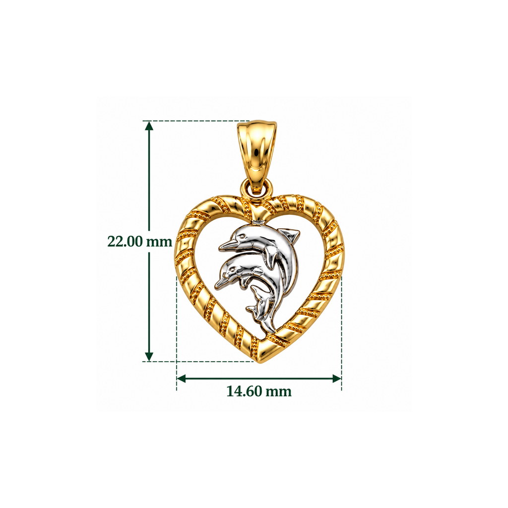 14K Two-Tone Gold Dolphin Heart Pendant