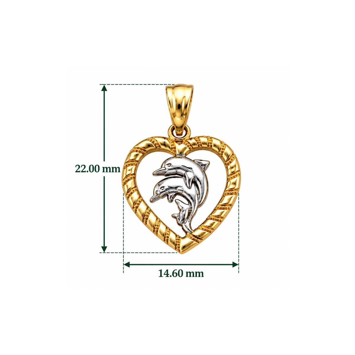 14K Two-Tone Gold Dolphin Heart Pendant