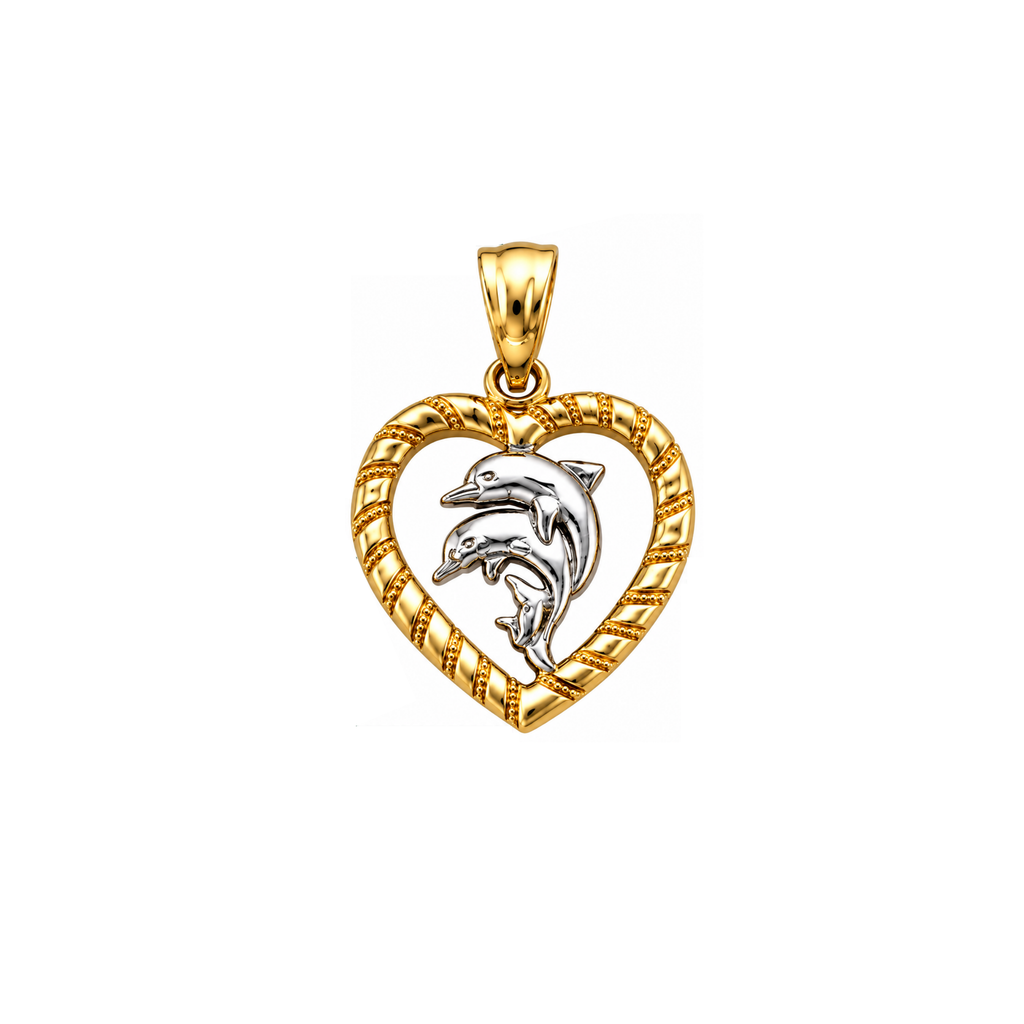 14K Two-Tone Gold Dolphin Heart Pendant