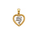 14K Two-Tone Gold Dolphin Heart Pendant