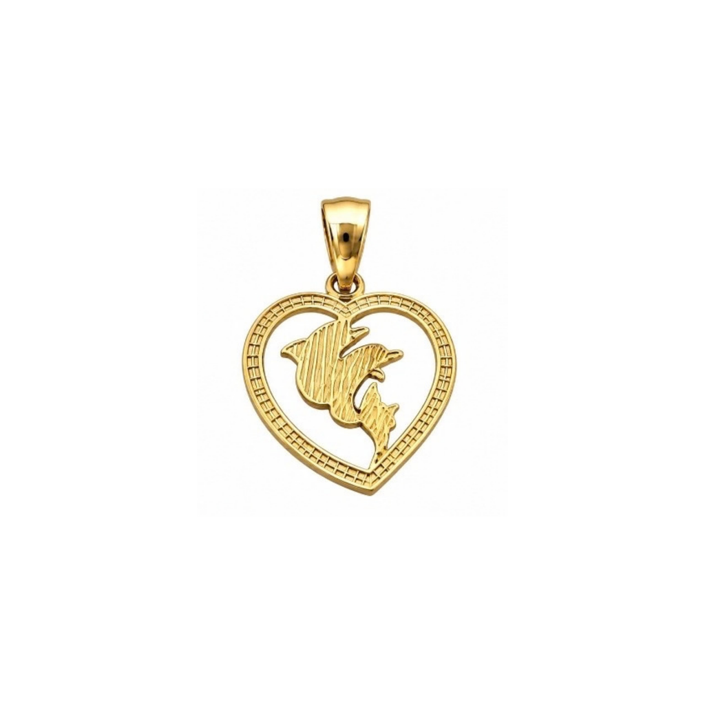14K Two-Tone Gold Dolphin Heart Pendant
