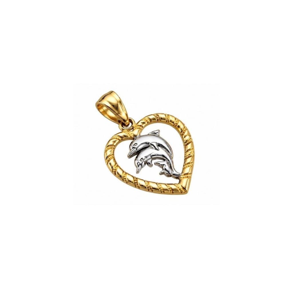 14K Two-Tone Gold Dolphin Heart Pendant
