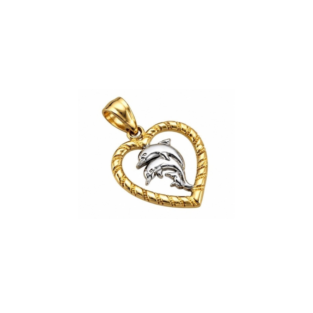 14K Two-Tone Gold Dolphin Heart Pendant
