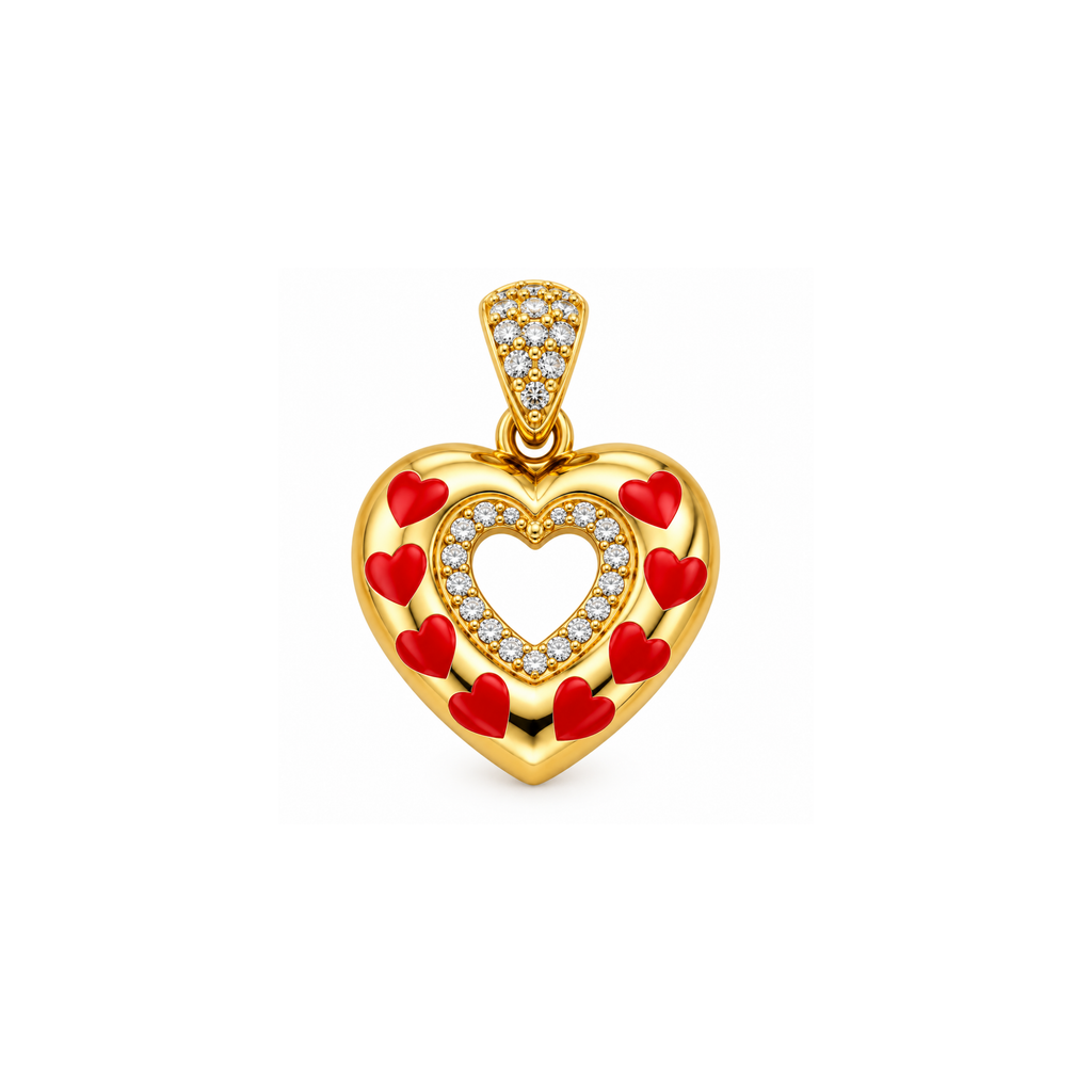 14K Yellow Gold Red Heart & CZ Pendant