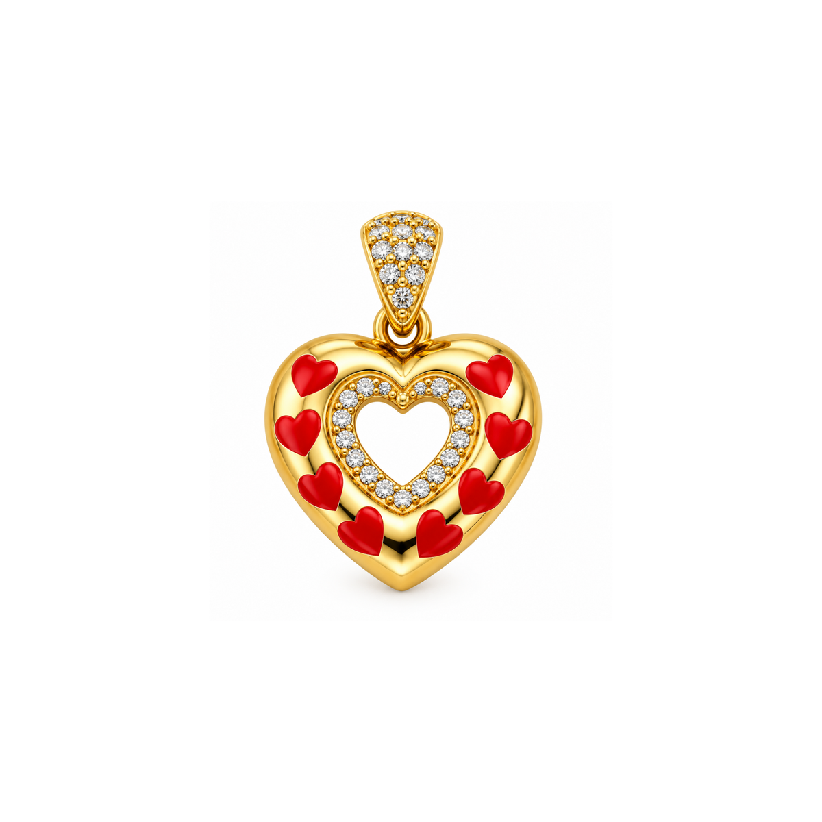 14K Yellow Gold Red Heart & CZ Pendant