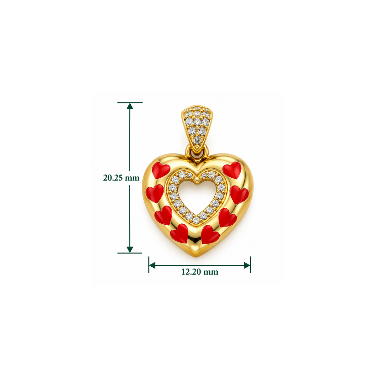 14K Yellow Gold Red Heart & CZ Pendant