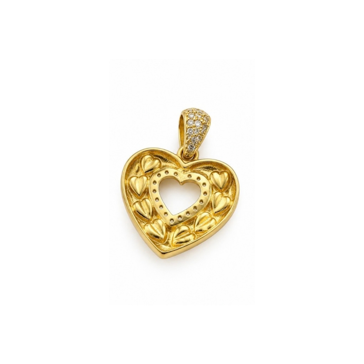 14K Yellow Gold Red Heart & CZ Pendant