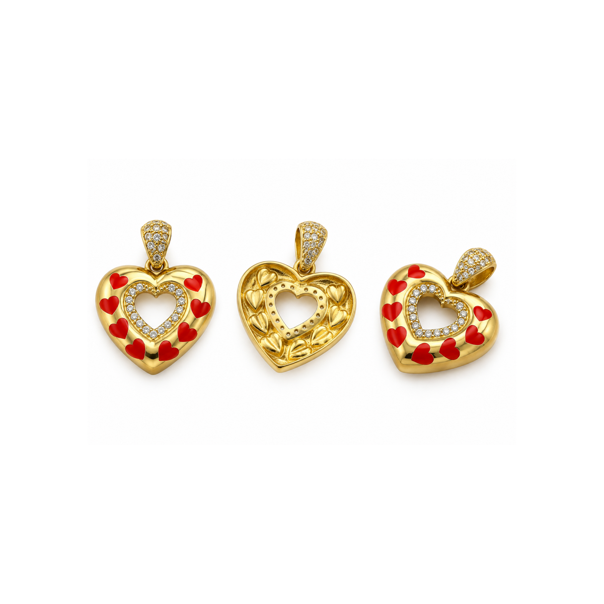 14K Yellow Gold Red Heart & CZ Pendant