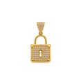 14K Yellow Gold CZ Lock Pendant