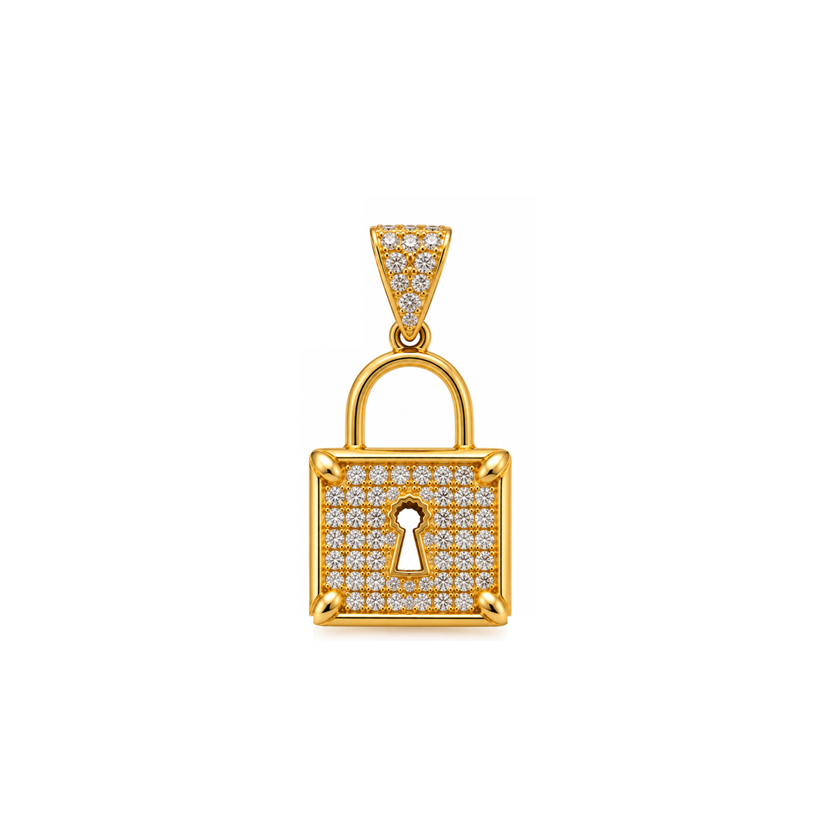 14K Yellow Gold CZ Lock Pendant