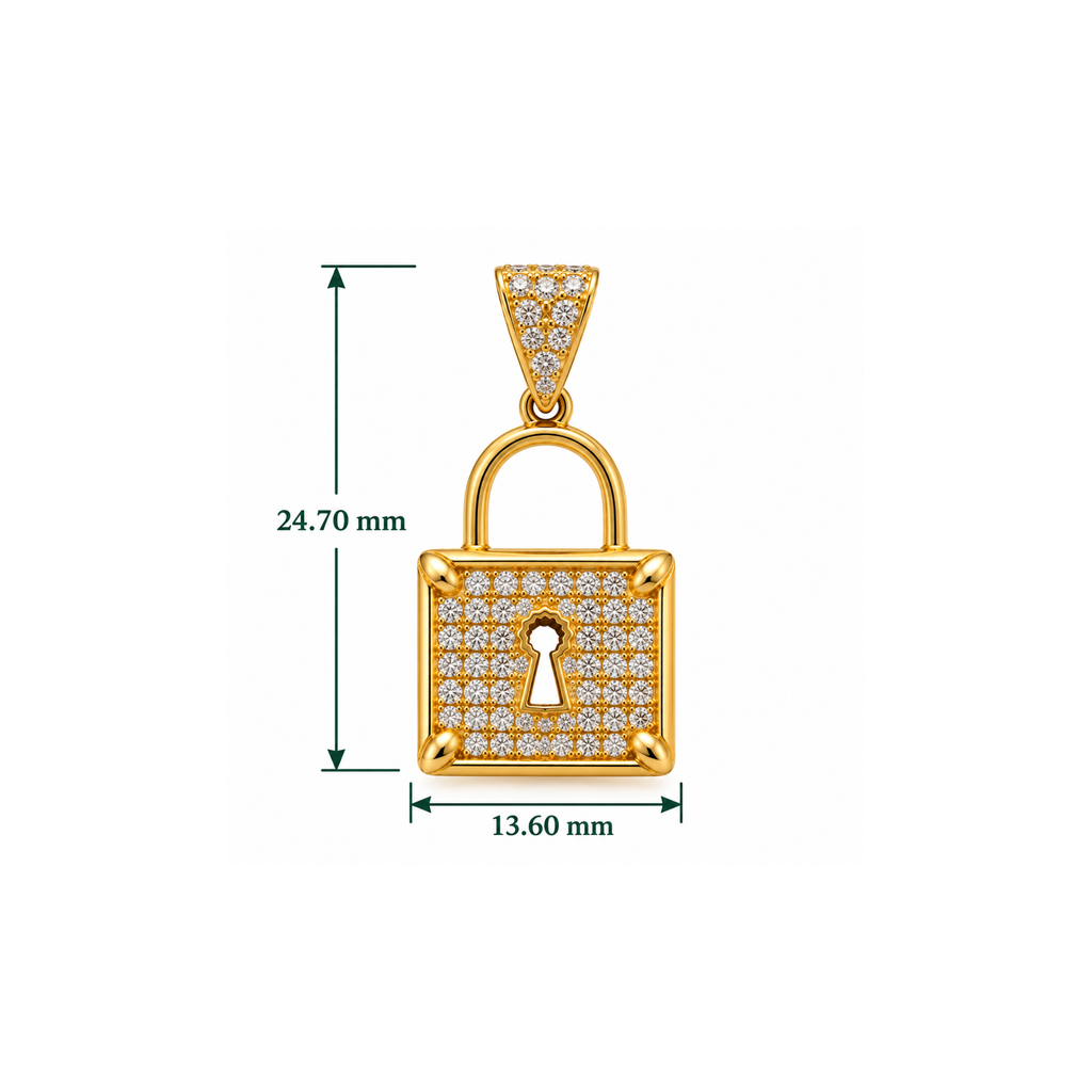 14K Yellow Gold CZ Lock Pendant