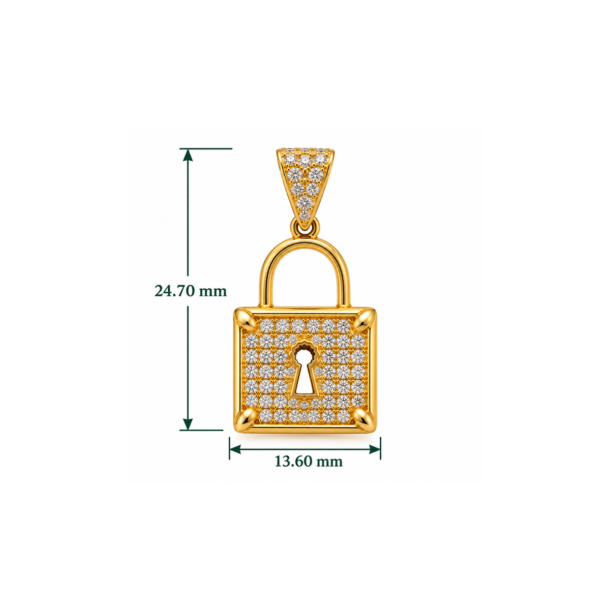 14K Yellow Gold CZ Lock Pendant