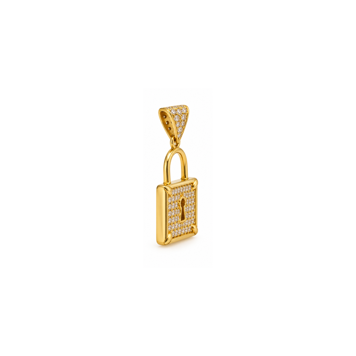14K Yellow Gold CZ Lock Pendant