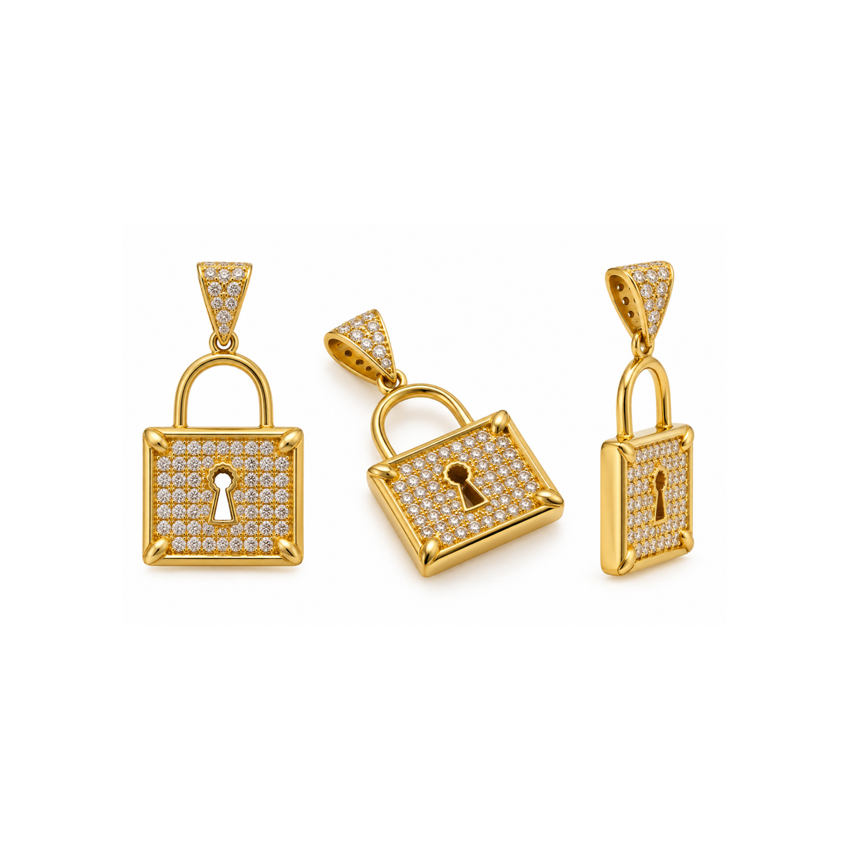 14K Yellow Gold CZ Lock Pendant