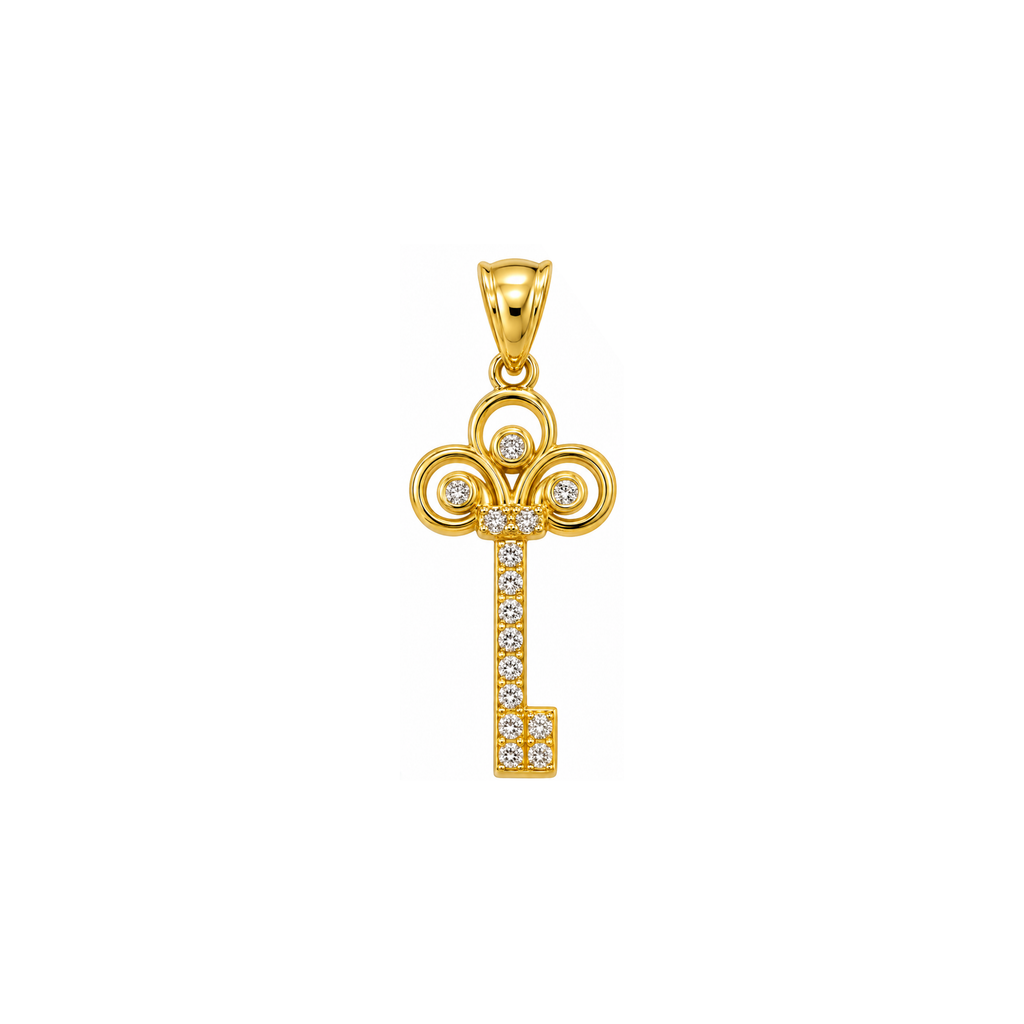 14K Yellow Gold Key Pendant with Cubic Zirconia