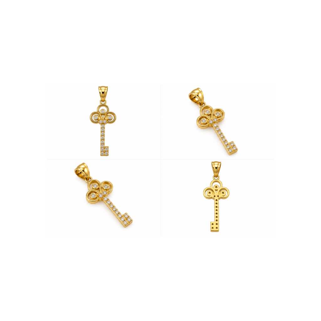 14K Yellow Gold Key Pendant with Cubic Zirconia