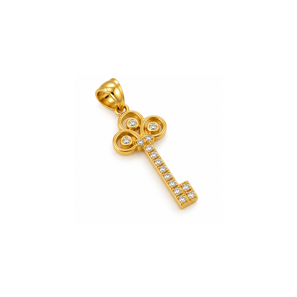 14K Yellow Gold Key Pendant with Cubic Zirconia