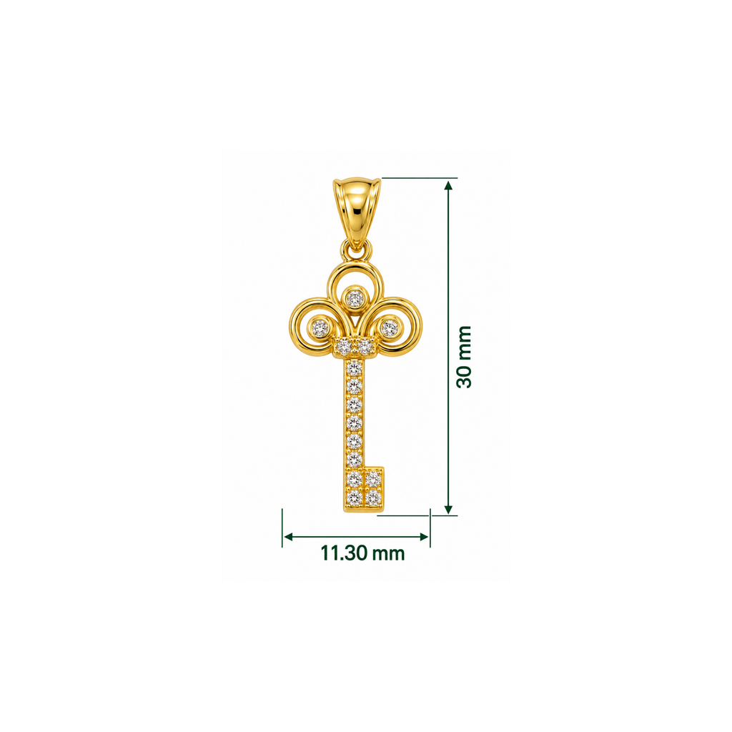14K Yellow Gold Key Pendant with Cubic Zirconia