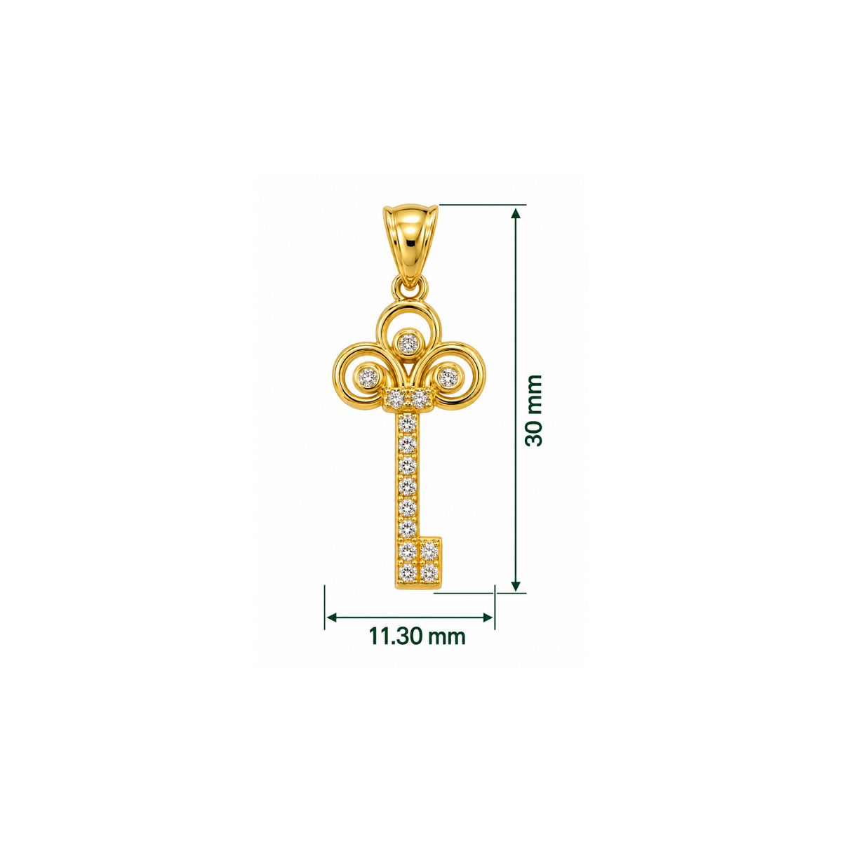 14K Yellow Gold Key Pendant with Cubic Zirconia