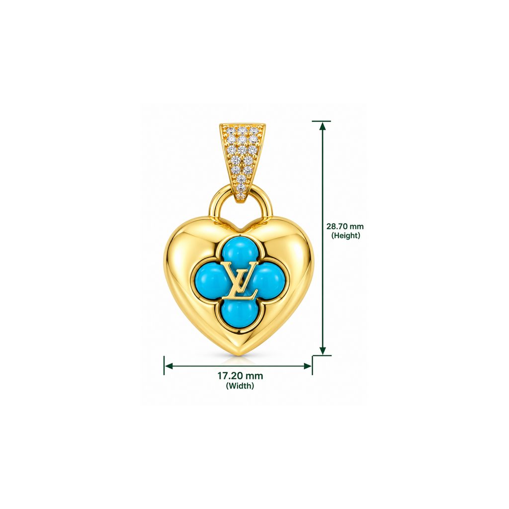 14K Yellow Gold Heart Pendant with Blue Stone
