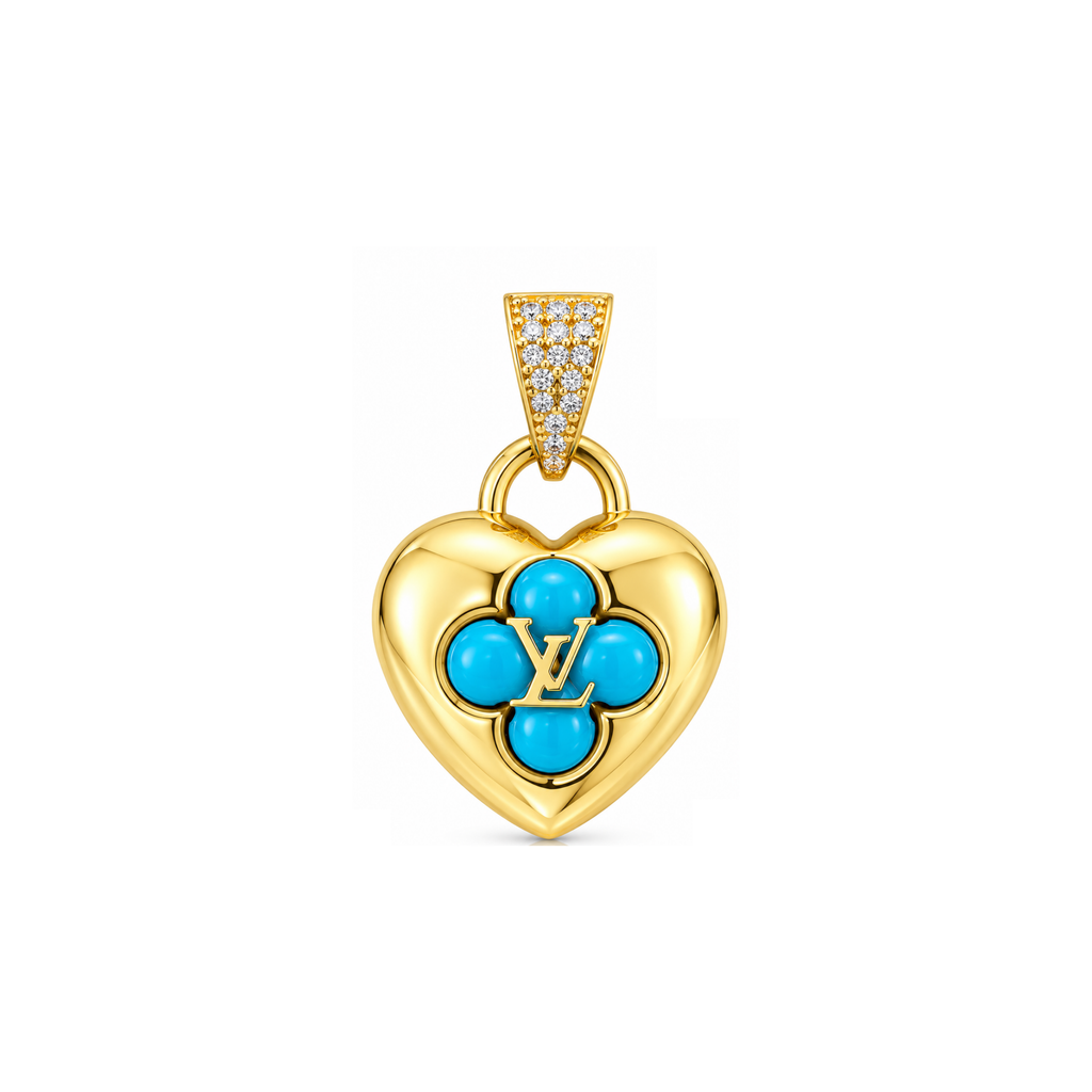 14K Yellow Gold Heart Pendant with Blue Stone
