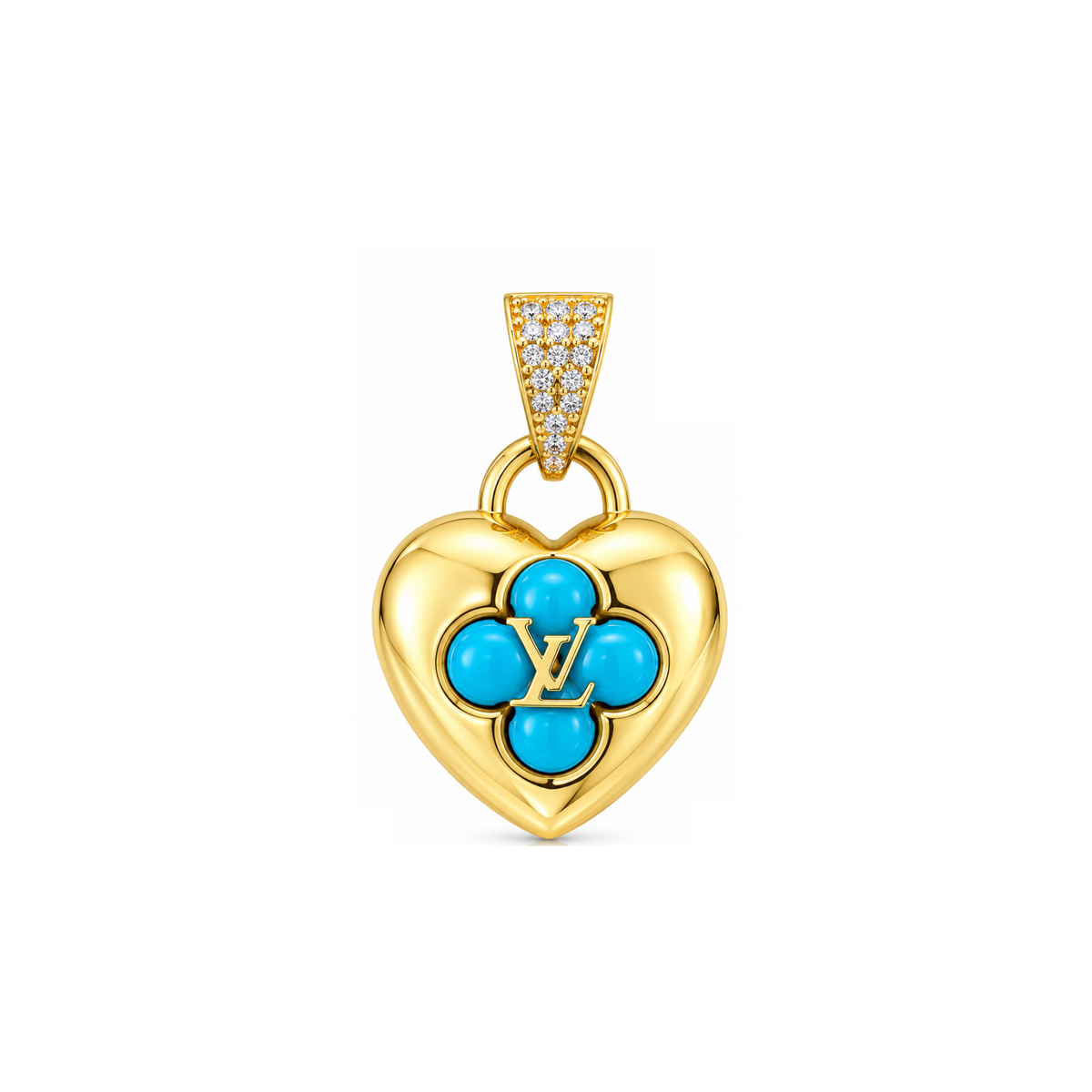 14K Yellow Gold Heart Pendant with Blue Stone