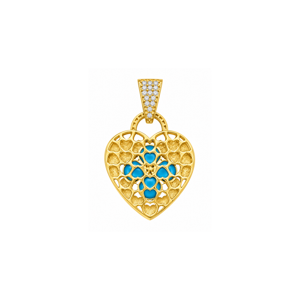 14K Yellow Gold Heart Pendant with Blue Stone