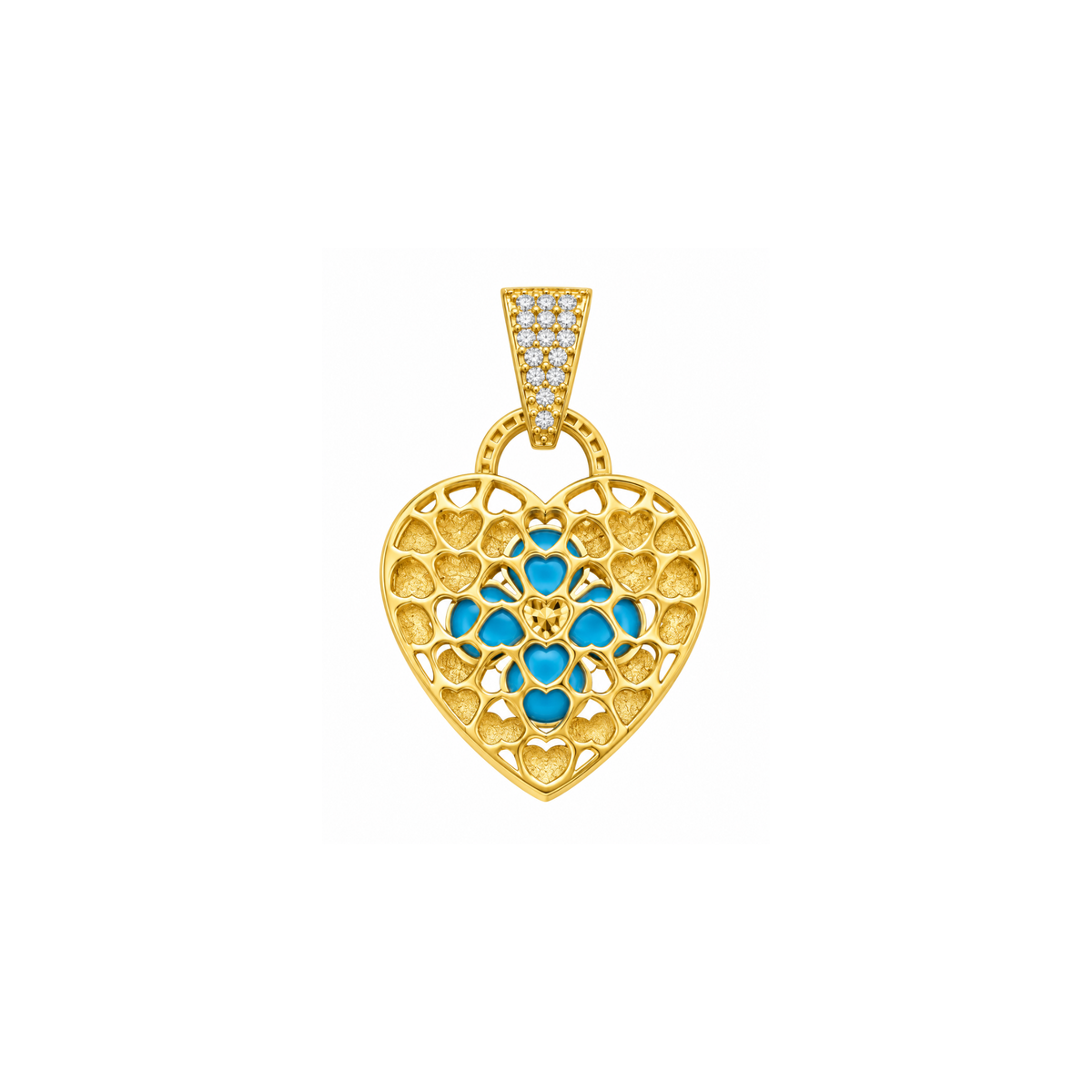 14K Yellow Gold Heart Pendant with Blue Stone
